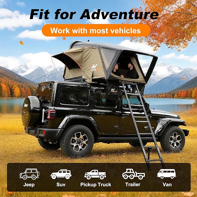 Naturnest Rooftop Tent Hard Shell with Annex Room, Easy Set Up Large Tent for 2-3 Person Camping, Waterproof 4 Season Tents for Truck, Jeep, SUV, Van, Trailer - Sirius 1 with Annex Room