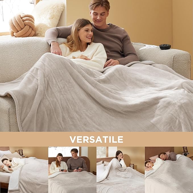 Bedsure Electric Blanket Queen Size - Dual Control Heated Blanket Queen, Fast Heating with 10 Time Settings & 10 Heat Settings, Warm Gift for Grandma (84x90 inches, Cream)