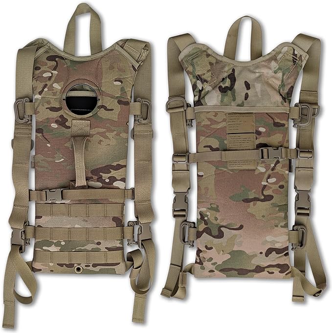Multicam MOLLE Hydration Carrier – Holds 3-Liter Water Bladder – Tactical Military Backpack for Hiking, Biking, Camping, and Outdoor Use