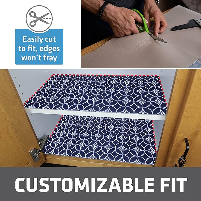 Drymate Premium Luxury Shelf & Drawer Liner, Thick Cushioned Fabric, Non-Adhesive, Absorbent, Waterproof, Slip-Resistant, Liners for Kitchen Cabinets, Cupboards (USA Made)(12”x59”)(2-Pack)(Indigo)
