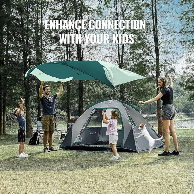 6 Person Camping Tent, Outdoor Family Tent with Removable Rainfly for Backpacking, Hiking, Windproof and Waterproof Dome Tent for Comfortable Trip, Easy Set Up(Green)