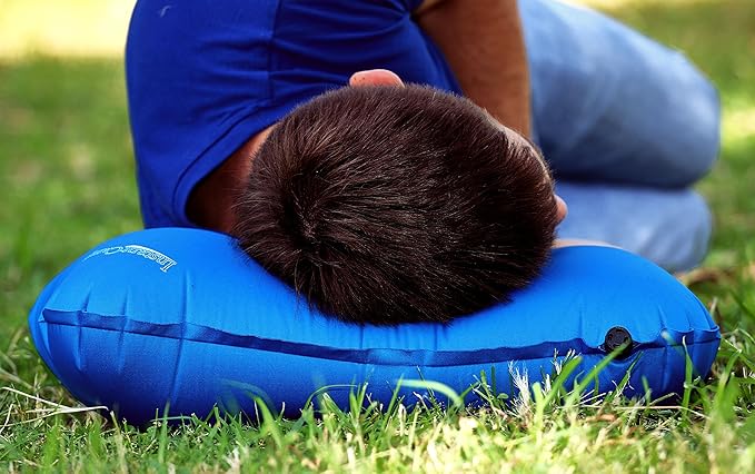 Ultra Lightweight Inflatable Backpacking Travel Camping Pillow - Compact, Comfortable, Ergonomic, Durable Used for Lumbar Support, Camp, Hike