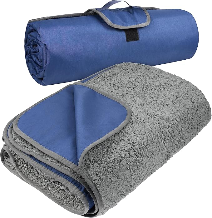 Tirrinia Large Waterproof Outdoor Blanket, Soft Warm Windproof Stadium Blanket with Sherpa Fleece and Foldable for Outdoor Sport, Baseball, Football, Beach, Concerts, Car