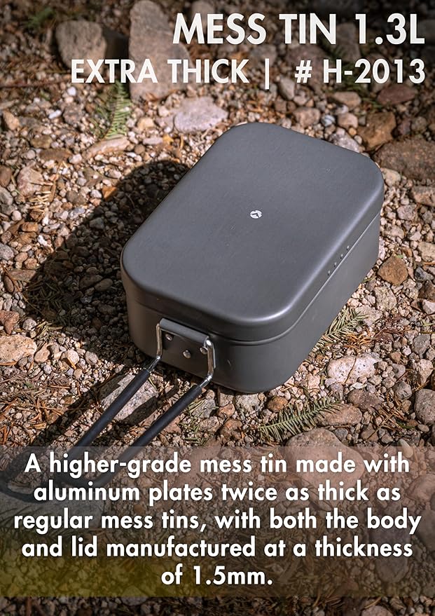 CAMPINGMOON Mess Tin 1.3L Aluminium Camping Cookware Extreme Thick Black H-2013