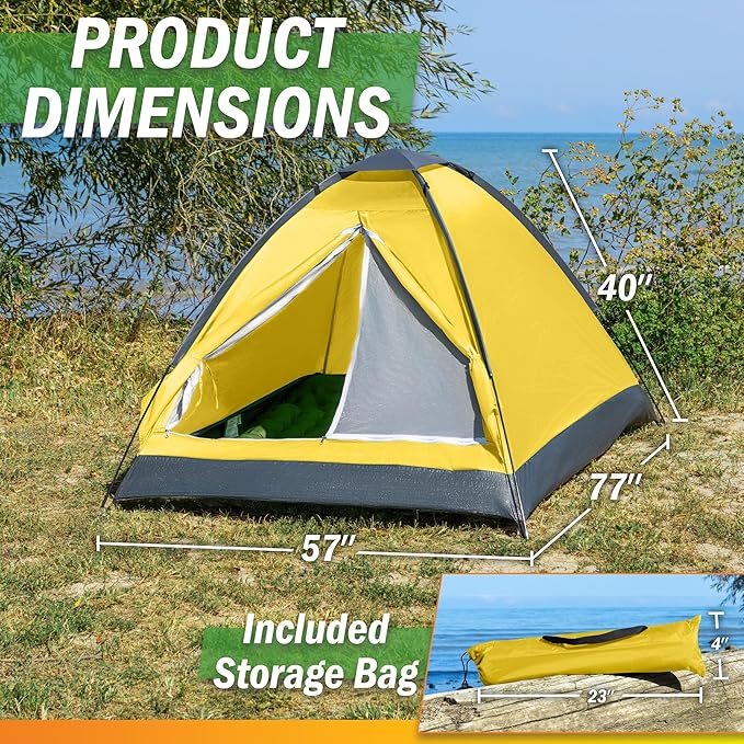 2 Person Outdoors Camping Tent with Rain Fly and Carrying Bag - Lightweight Outdoor Pop Up Tents for Camping Essentials, Music Festivals, Backpacking, Hiking, or Beach Shelter by Wakeman Outdoors
