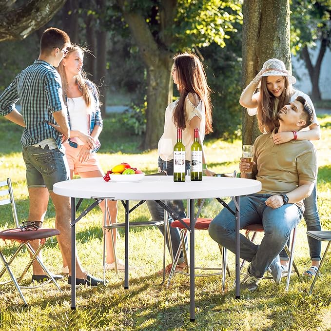 SUPER DEAL 4 Foot Round Folding Card Table, 48" Indoor Outdoor Portable Plastic Kitchen or Camping Picnic Party Wedding Event Table, White