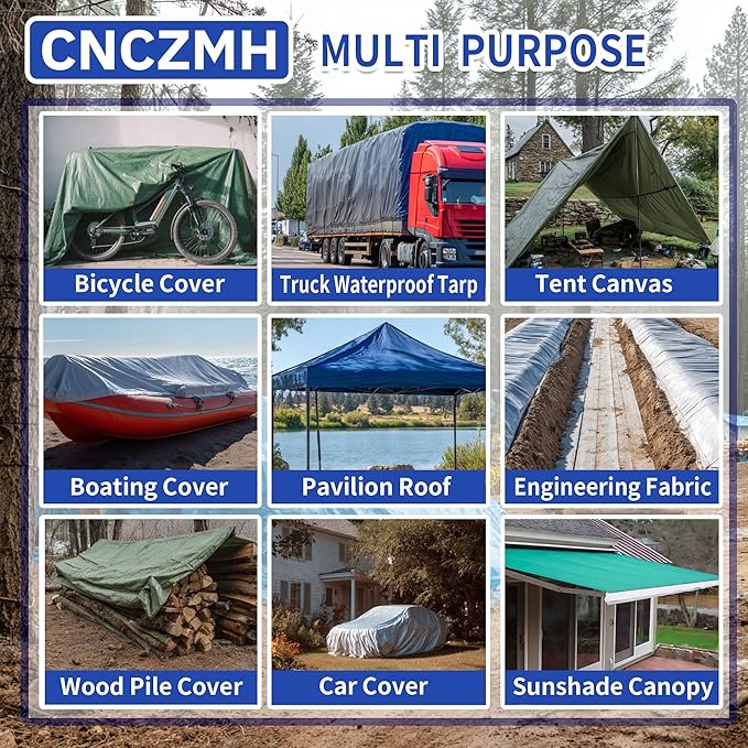 Heavy Duty Tarp Waterproof, 16 Mil Thick Finished Size Tarps Outdoor, Multipurpose Tarpaulin Cover, Small Tarp for Emergency Rain Shelter Camping (Silver/Blue, 12x20ft)