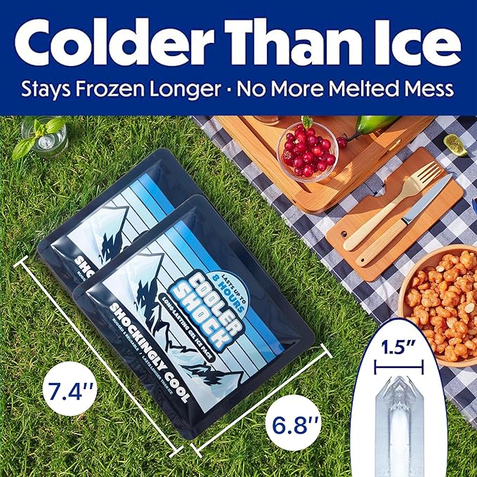 Cooler Shock Reusable Ice Packs for Cooler - Long Lasting Cold Freezer Packs for Coolers and Lunch Boxes - Cooler Ice Packs for Camping Gear, Fishing, Road Trips, Beach Must Haves