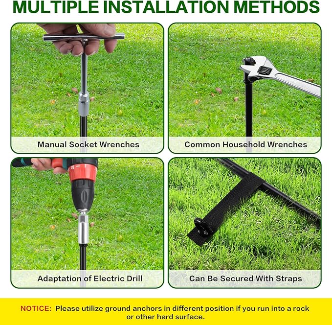 18-Inch Ground Anchors Screw In Heavy Duty, 4 Pack Trampoline Anchors & Stakes High Wind With Wrenches And Straps, Earth Anchors Kit For Swing Sets, Sheds, Camping Tent, Canopies, Mobile Home