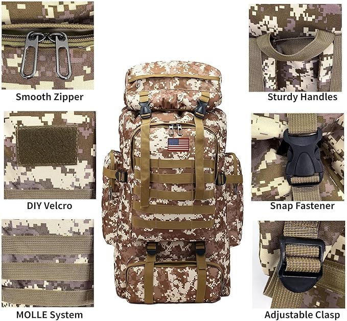 JUMAHE 80L 2-Pack Hiking Backpack for Men with Sling Tactical Backpack - Rucksack Molle Military Tactical Waterproof Lightweight Camping Backpack 3 Day Assault Pack for Travel, Climbing, Backpacking
