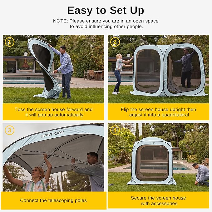 East Oak Screen House Tent Pop-Up, Portable Screen Room Canopy Instant Screen Tent 6 x 6 FT with Carry Bag for Patio, Backyard, Deck & Outdoor Activities, Light Blue