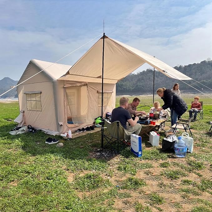 Luxury Glamping Inflatable Tent House for 6-8 Person, 118"x158" XL Awning, 6.3" Extra Thick Air Beams (Stronger Than 5"), Heavy Duty Waterproof Oxford, Fast Setup Camping Tent with Pump & Bag