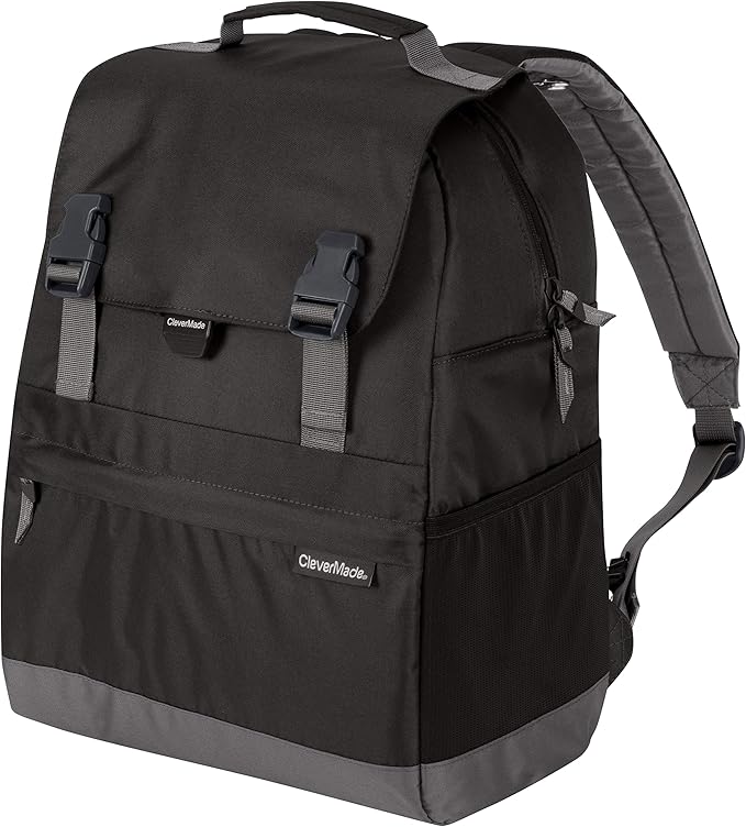 CleverMade Insulated Backpack Cooler Bag - 18 Can Leakproof Cooler Backpack with Bottle Opener, Outer Zippered Storage and Mesh Side Pockets for Lunch, Work, Picnic, and Camping - Charcoal