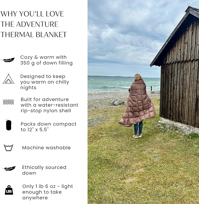 Down Camping Blanket with Footbox – Lightweight, Packable, Water Resistant Backpacking Quilt & Warm Puffy Compact Outdoor Throw – 52x77 with Stuff Sack for Stadium, Hiking & Travel