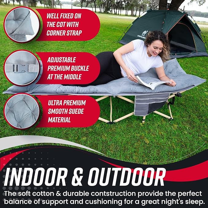 VaygWay Foldable Outdoor Camping Cot and Cot Pad Mattress- Soft Comfortable Lightweight Thick Cotton Sleeping Cot- Portable Hiking, Traveling, Backpacking Waterproof Bottom Pad