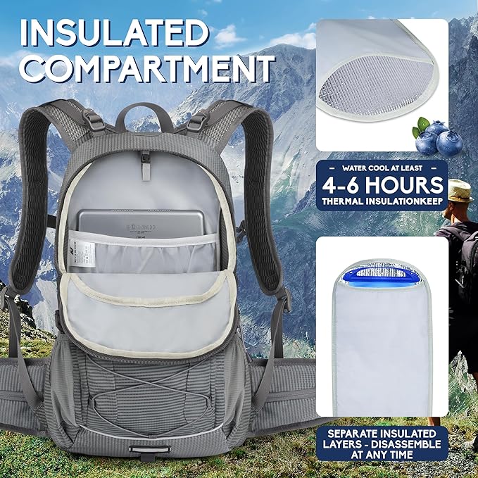 N NEVO RHINO Hydration Backpack with Water Bladder 3L, Hiking Backpack with Rain Cover, Insulation Water Daypack for Cycling Biking