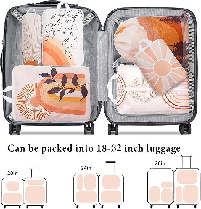 Compression Packing Cubes for Suitcases, 6 Set Bohemia Luggage Organizer, Lightweight Waterproof Expandable/Compression Bags Smell Proof Travel Packing Cubes for Suitcases