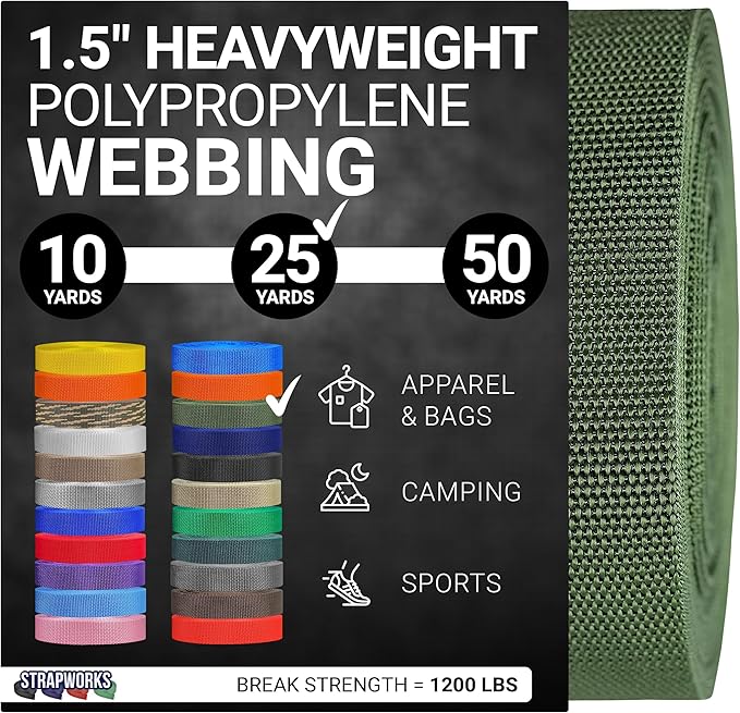 Strapworks Heavyweight Polypropylene Webbing - Heavy Duty Poly Strapping for Outdoor DIY Gear Repair, 1.5 Inches