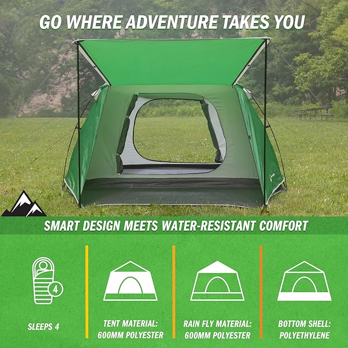 Camping Tent - Water-Resistant Cabin Style Outdoor Shelter with Built-in Screen Tent and Carrying Bag by Wakeman Outdoors