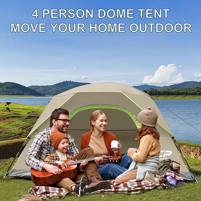 Tents for Camping 4 Person Tent Waterproof Windproof Double Layer Camping Tent, Easy Setup Dome Tent with Large Mesh Windows & Wider Door for Outdoor Camping & Hiking