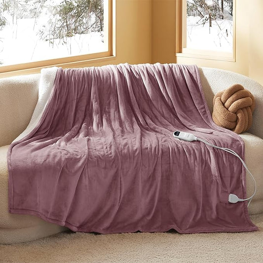 Bedsure Electric Twin Blanket - Soft Flannel & Sherpa, 6 Heat & 10 Time Settings, Purple, 62x84 inches