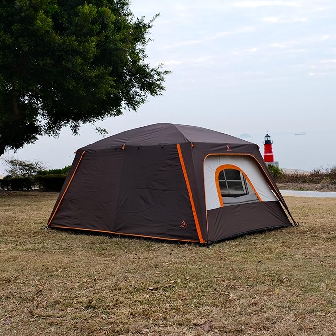 KTT Large Tent 6-8-10-12 Person,Family Cabin Tents,2 Rooms,2 Doors and 4 Windows with Mesh,Straight Wall,Waterproof,Double Layer,Big Tents for Outdoor,Picnic,Camping,Family Gathering