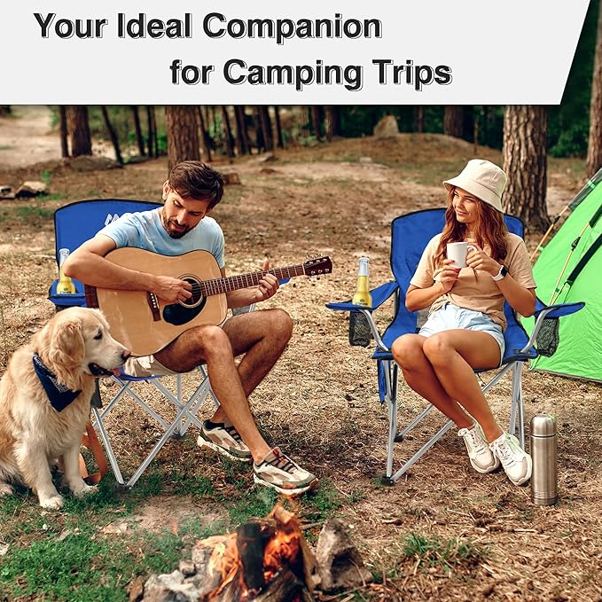 Elevon Camping Chair, Portable Folding Outdoor Chair with Arms, Cup Holder and Carry Bag