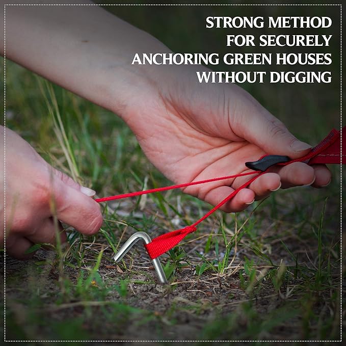Tent Stakes For Outdoor Camping Heavy Duty Metal, Galvanized Rust-Free Yard Stakes, 10 Garden Edging Fence Hook | Garden Stakes For Gardening & Canopies, Tent Pegs - By Ram-Pro