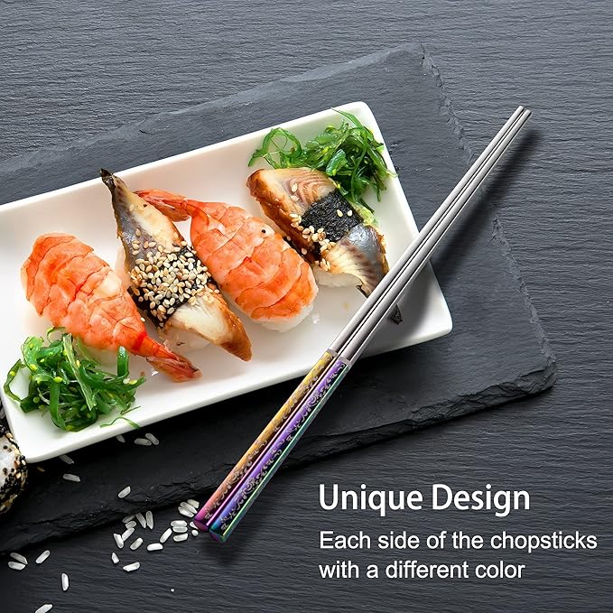 Metal Chopsticks, Reusable Dazzling Rainbow Stainless Steel, Titanium Plated, Non-slip, Dishwasher Safe, Eco-friendly, 2 Pairs Gift Set
