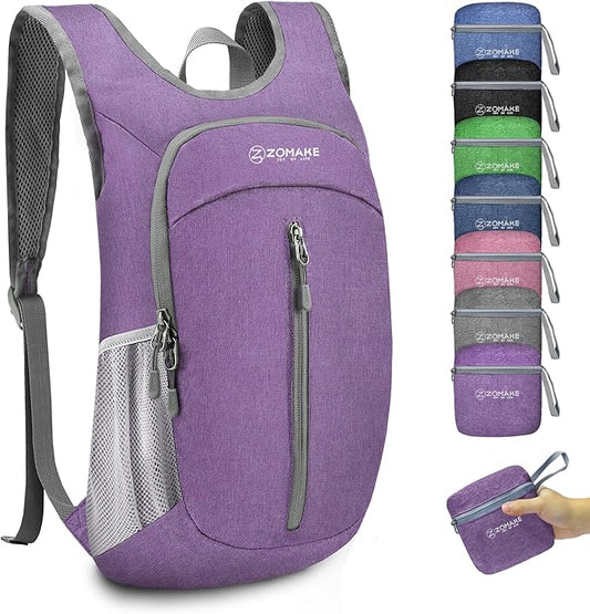 ZOMAKE 10L Ultra Lightweight Packable Backpack, Small Daypack Light Foldable Backpacks Water Resistant Day Bag for Hiking(Light Purple)
