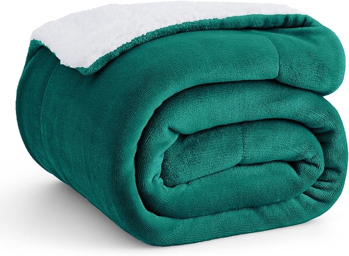 Bedsure GentleSoft Sherpa Fleece Blankets Queen Size for Bed - Thick and Warm, Soft Fuzzy Plush Queen Christmas Blanket for Winter, Forest Green, 90x90 Inches