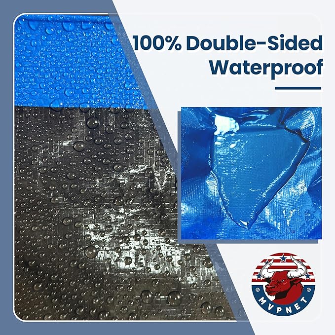 Tarp 6x10 Waterproof 7mil Blue/Black Multipurpose Tarps Uv Resistant Outdoor Tarp for Camping, Rooftops, Yards, Pools, Vehicles, Boats by-MVPNET