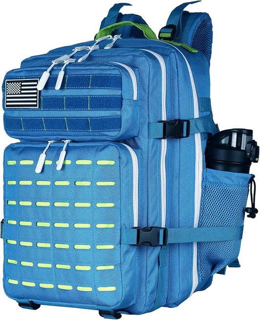 Military Tactical Backpack 45L/25L 3 Day Assault Pack Molle Daypack Hiking Backpack for Men and Women (Blue-Yellow, 45L)