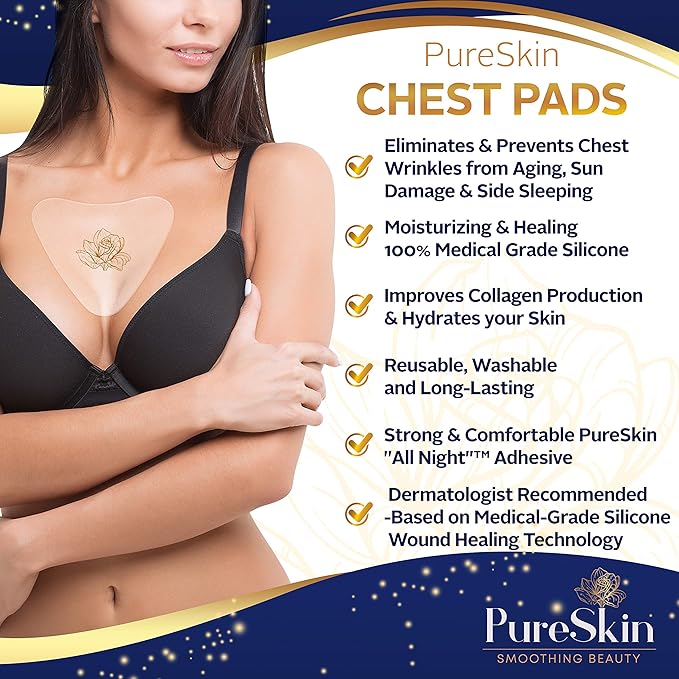 PureSkin Chest Wrinkle Pads-4 PACK -Decollete Anti Wrinkle Chest Pads | Silicone Patches for Wrinkles | Chest Wrinkles from Side Sleeping | Chest Wrinkles | Silicone Chest Pads
