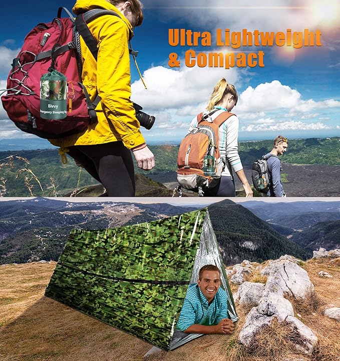 Timok Emergency Sleeping Bags Thermal-Emergency-Blankets Ultralight Space Blankets Survival Waterproof Bivy Sack Multi-Purpose Survival Gear for Hiking, Camping, First Aid Kits, Outdoor Survival Gear