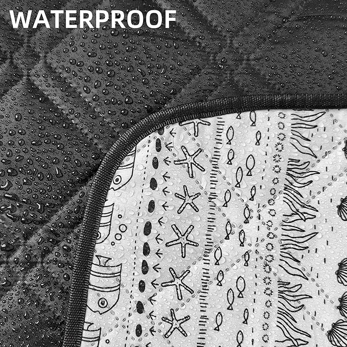 Outdoor Picnic Blanket White Fish 60"x80" Sandproof Beach Blanket Waterproof Picnic Blankets Foldable for Caming, Beach, Outdoor Activities.