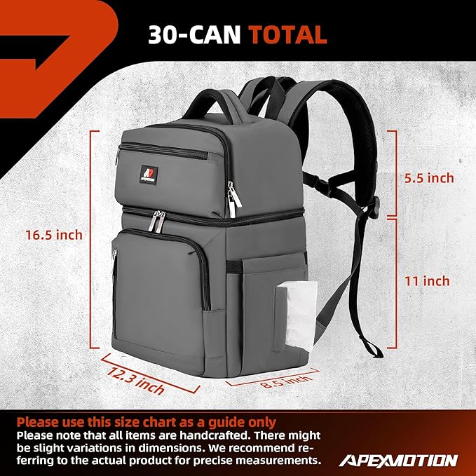 COOLJOB Insulated Cooler Backpack for Men Women, Leakproof Lunch Bag with Waterproof Liner, Double Roomy Deck, RFID, Gray