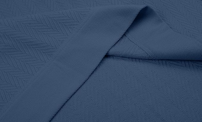 Threadmill Luxury Cotton Blankets for Twin Size Bed | All-Season 100% Cotton Twin Blanket for Bed | Herringbone Soft & Cozy Fall Thermal Blanket, 350GSM, 68x92 inches | Folkstone Blue