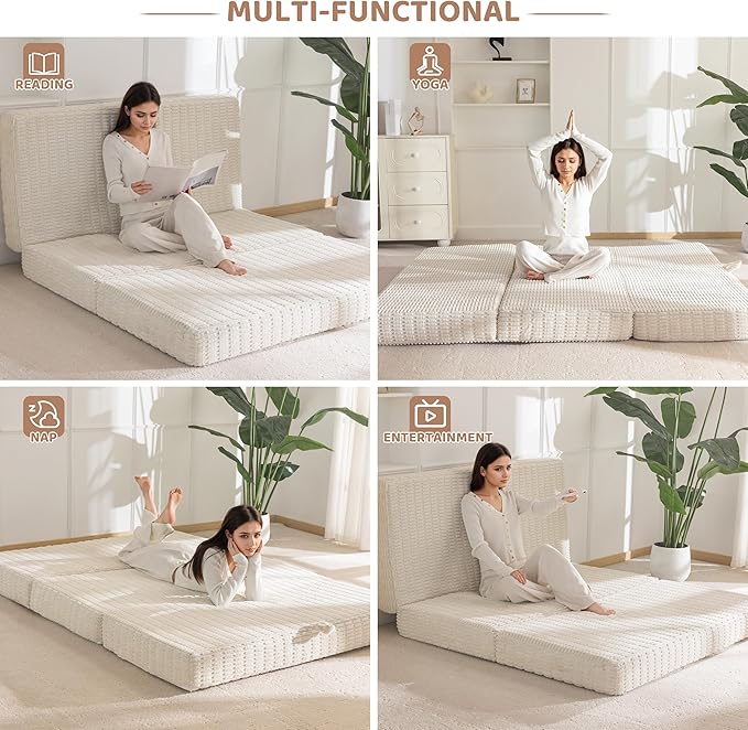 BYBYME Memory Foam Tri-Folding Mattress, 6 Inch Gel Folding Mattress Topper, Foldable Soft Guest Bed Camping Pad, with Washable Cover