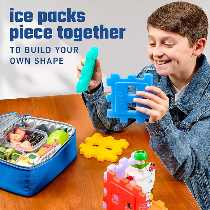 Cool Coolers by Fit & Fresh Slim Ice Packs, Quick Freeze, Space-Saving, Reusable Ice Packs for Lunch Boxes & Coolers