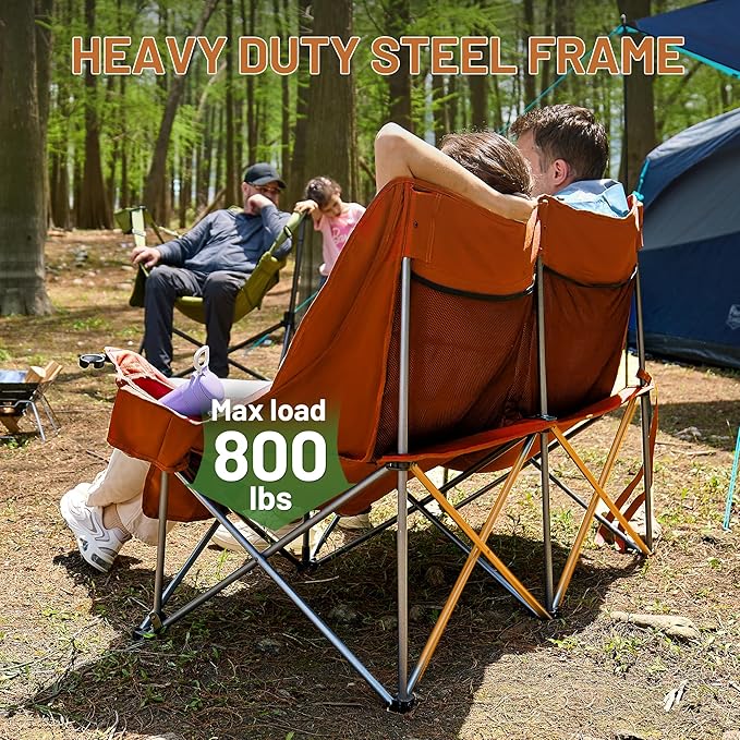 Timber Ridge Double Camping Chair, Heavy Duty Outdoor Folding Camp Couch, Loveseat Camping Chairs Perfect for Campsites, Patio/Lawn, Soccer Games or Other Youth Sports, Supports 600 lbs