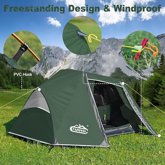 1-2 Person Backpacking Tent, Waterproof Windproof Two Person Tents for Camping & Hiking Double Doors Easy Setup UPF 50+ with 1 Vestibule