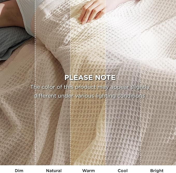 Bedsure Gentlesoft 100% Cotton Blanket King Size for Bed - Breathable and Soft, Waffle Weave Blanket for Summer, Thick Cozy Fall Blankets for Women Gift, Khaki (a Little Bit Yellow), 104x90 inches