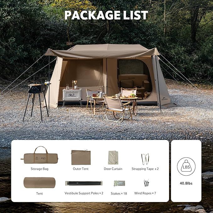 Naturehike Village Lite Camping Tent, 60S Easy Setup Instant Tents for Camping, Double Layer 4/8 Person Tent with with Full Rainfly