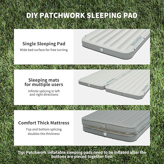 Naturehike 20oz Ultralight Sleeping Pad with Sidewalls, Insulated Inflatable Sleeping Pad 6.5R, Lightweight Sleeping Mat for Camping, Hiking, Backpacking, 10cm Thickened