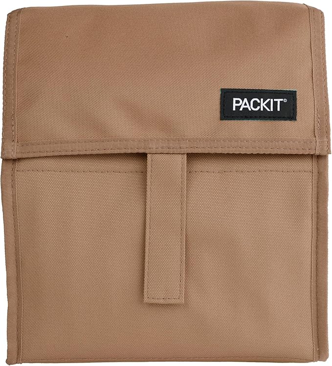 Packit® Freezable Lunch Bag, Almond, Built with ECOFREEZE® Technology, Foldable, Reusable, Zip and Fold Closure with Buckle Handle, Designed for Work Lunches and Fresh Lunch On the Go