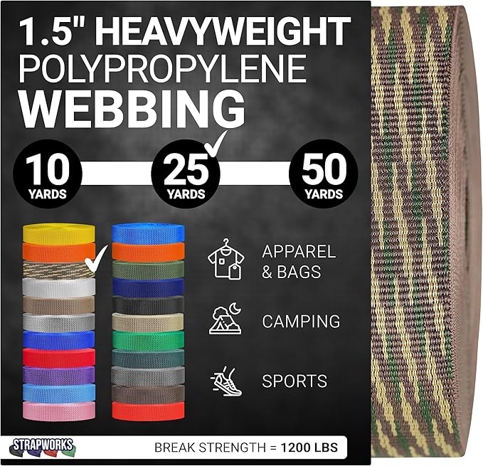 Strapworks Heavyweight Polypropylene Webbing - Heavy Duty Poly Strapping for Outdoor DIY Gear Repair, 1.5 Inches