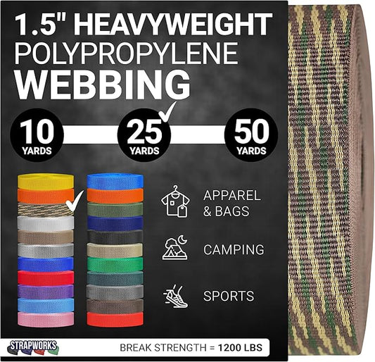 Strapworks Heavyweight Polypropylene Webbing - Heavy Duty Poly Strapping for Outdoor DIY Gear Repair, 1.5 Inches