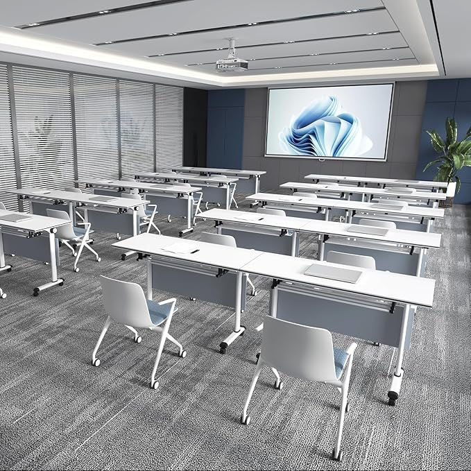 2Packs Conference Room Table Foldable, Rectangular and Space-Saving Desk for Meetings, Offices, and Classrooms Heavy Duty, Sturdy Construction Easy Setup (White 61 * 19.6 * 29.5Inch)