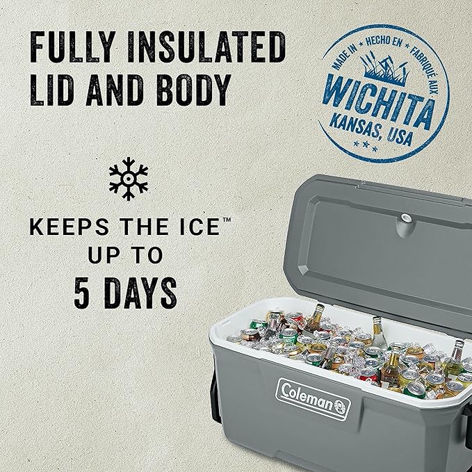 Coleman Classic Series Insulated Portable Rolling Cooler with Wheels, Leak-Resistant Outdoor Hard Cooler Keeps Ice up to 5 Days, 100-Quart